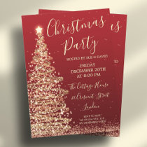 Elegant Glitter Tree Red Christmas Party Invitation