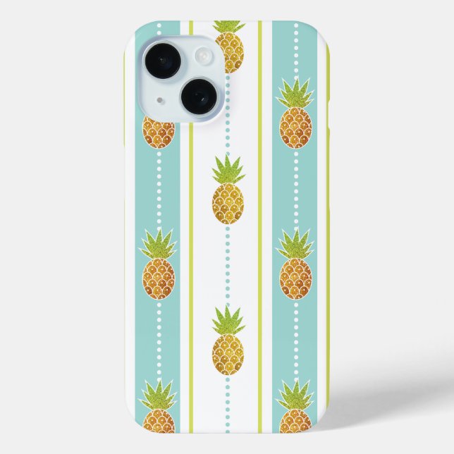 Elegant Glitter Tropical Pineapple Stripes Pattern Case-Mate iPhone Case (Back)
