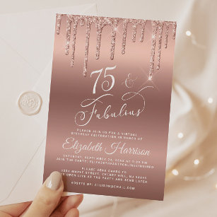 Elegant Glitter Virtual 75th Birthday Party  Invitation