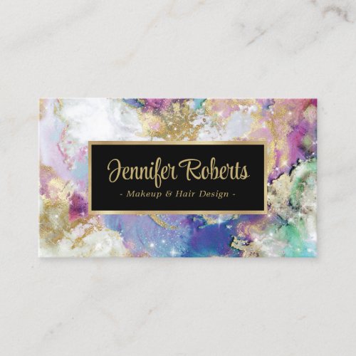 Elegant Glitter Watercolor Marble Gold Foil Business Card