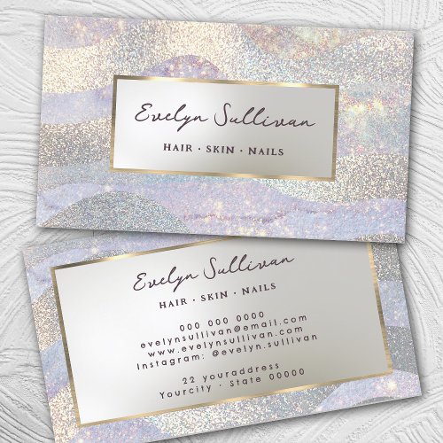 Elegant glitter watercolor waves business card