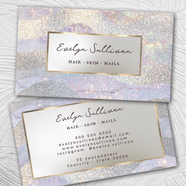 Elegant glitter watercolor waves business card (Creator Uploaded)