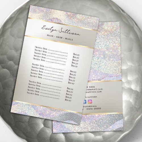 Elegant glitter watercolor waves price list flyer