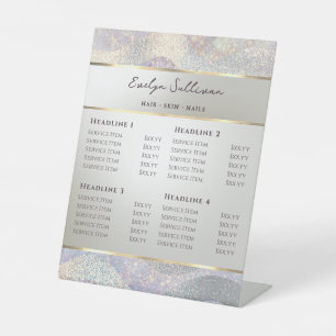 Elegant glitter watercolor waves price list pedestal sign