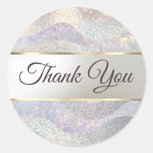 Elegant glitter watercolor waves thank you classic round sticker