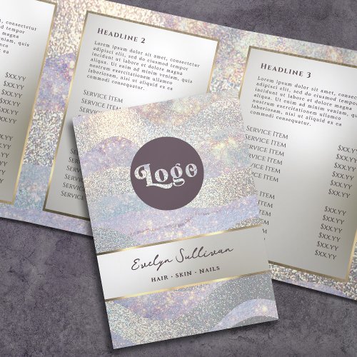 Elegant glitter watercolor waves trifold brochure