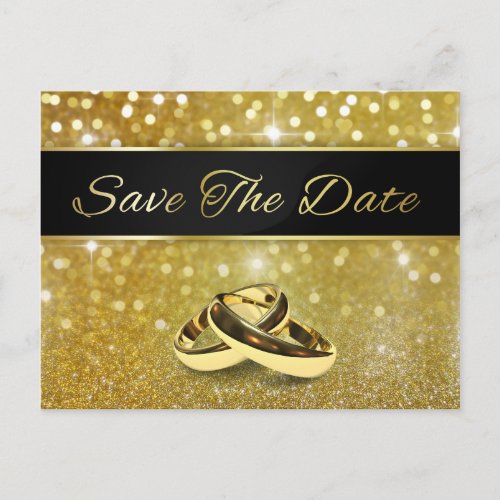 Elegant Glitter Wedding Rings Save the Date Card