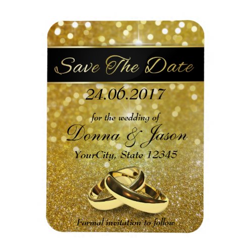 Elegant Glitter Wedding Rings Save the Date Magnet