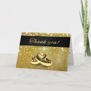 Elegant Glitter Wedding Rings - Thank You Card
