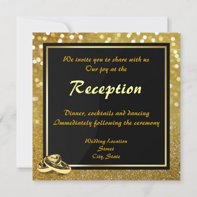 Elegant Glitter Wedding Rings - Wedding Reception Invitation (Front)