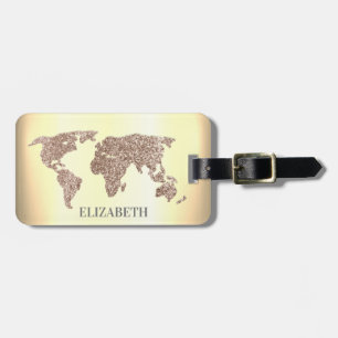 Elegant Glitter World Map Travel Luggage Tag