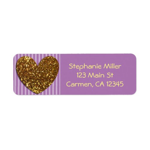 Elegant Glittered Gold Heart and Purple Background Label