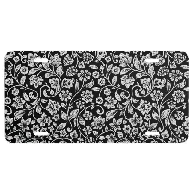 Elegant Glittering Floral License Plate (Front)