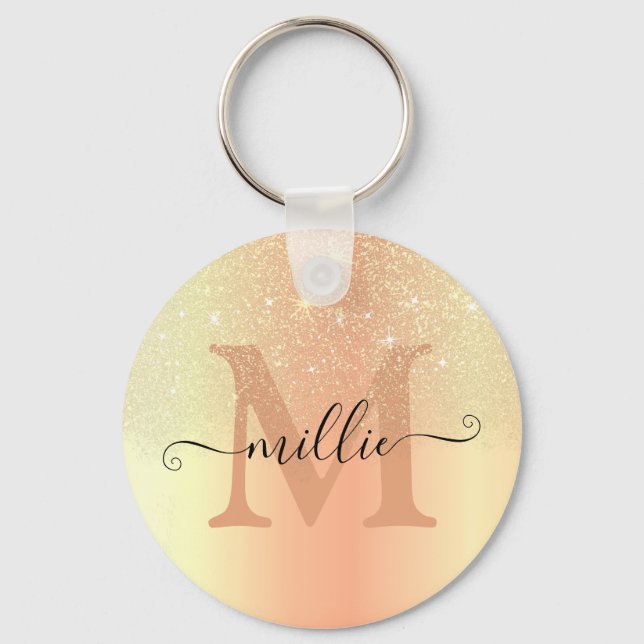 Elegant Glittering Gold Ombre Glitter Rain Modern Keychain (Front)