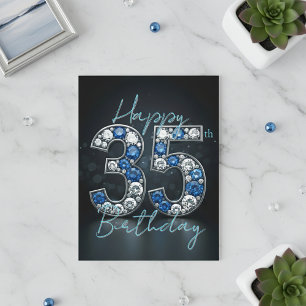 Elegant Glittering Sapphire Diamond 35th Birthday Postcard
