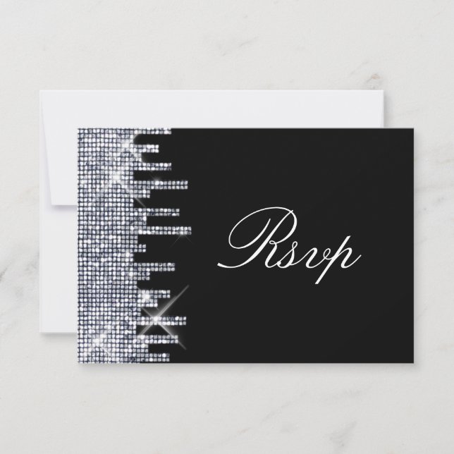 Elegant Glittery Black/Silver Glamour RSVP (Front)