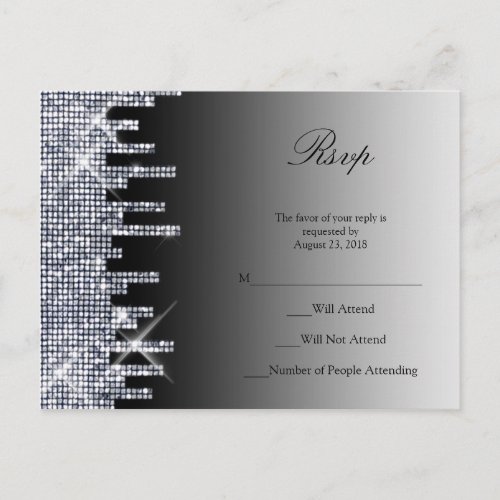 Elegant Glittery BlackSilver Glamour RSVP Invitation Postcard