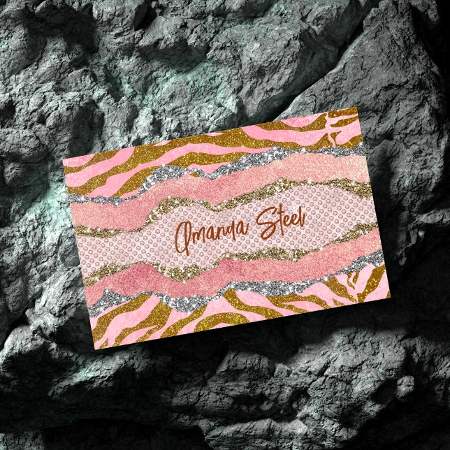 Elegant glittery blush rose animal print monogram business card magnet (Creator Uploaded)