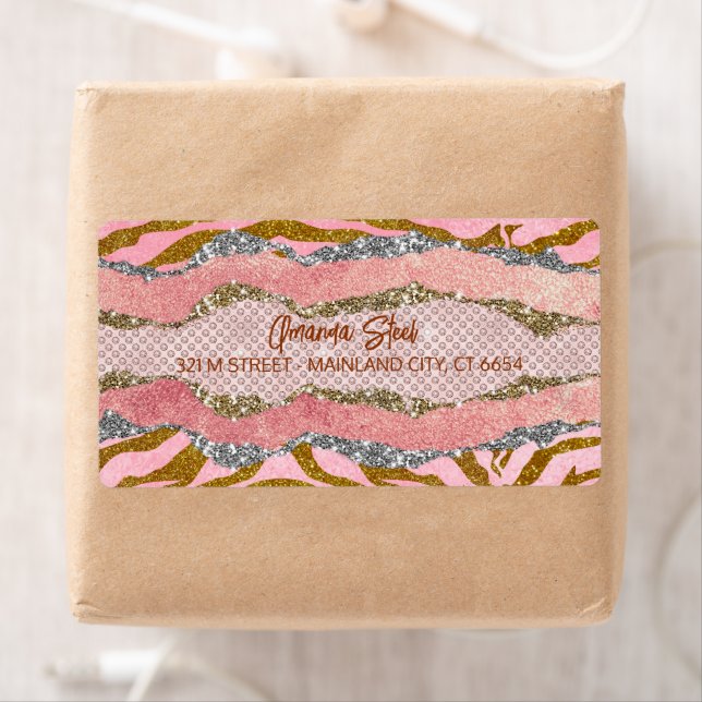 Elegant glittery blush rose animal print monogram  label (Insitu)