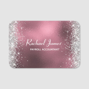 Elegant Glittery Blush Rose Gold Foil Name Tag