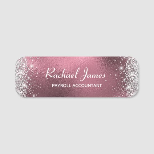 Elegant Glittery Blush Rose Gold Foil Name Tag