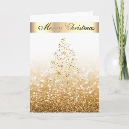 Elegant GlitteryBokeh Faux Gold Christmas Tree Holiday Card