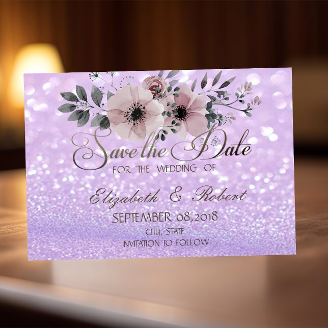 Elegant Glittery Bokeh  Floral Save The Date (Creator Uploaded)