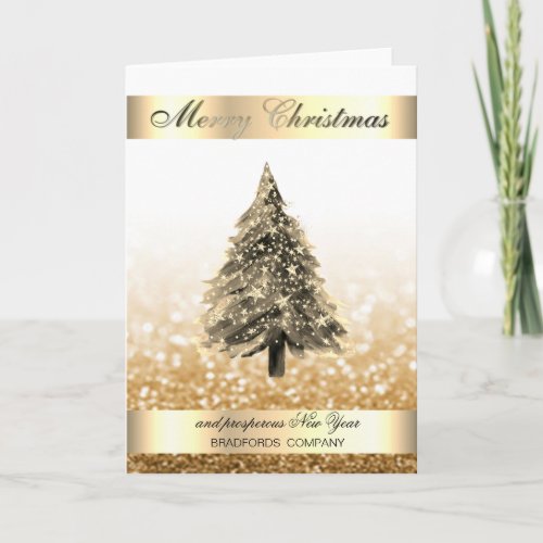 Elegant Glittery Bokeh Gold Christmas Tree Holiday Card