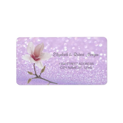 Elegant Glittery Bokeh Magnolia   Wedding Label