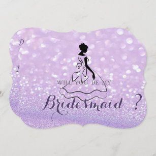 Elegant Glittery Bokeh, Silhouette Bridesmaid Card