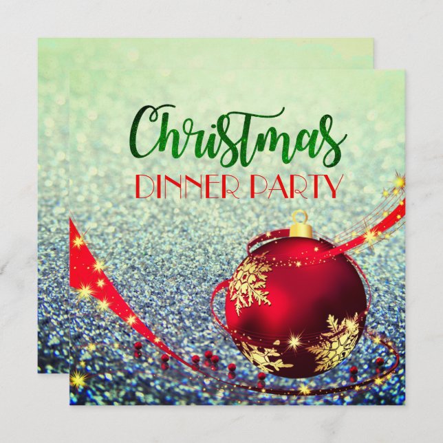 Elegant Glittery Christmas Dinner Square Invite (Front/Back)