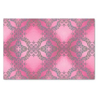 Elegant Glittery Damask Pattern On Pink Metallic Tissue Paper