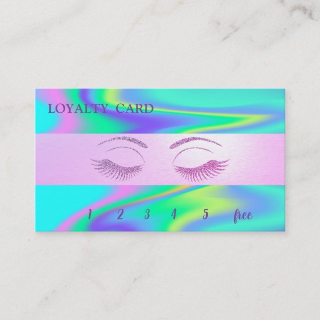 Elegant Glittery Faux Lashes,Stripe Holographic Loyalty Card (Front)