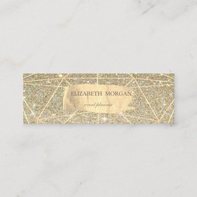 Elegant Glittery  Gold Brush Stroke Geometric Mini Business Card (Front)