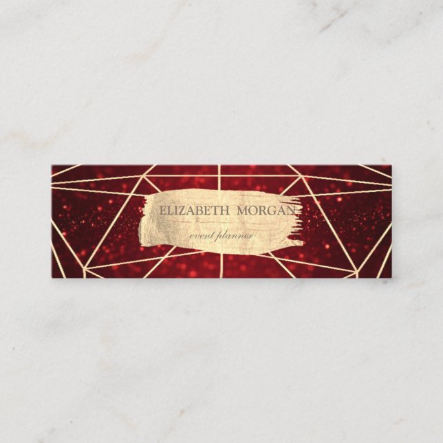 Elegant Glittery  Gold Brush Stroke Geometric Mini Business Card (Front)