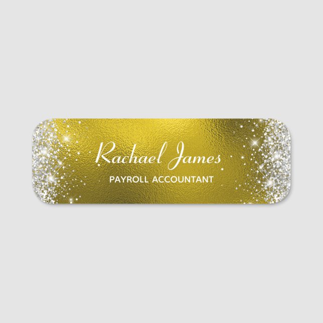Elegant Glittery Gold Foil Name Tag (Front)
