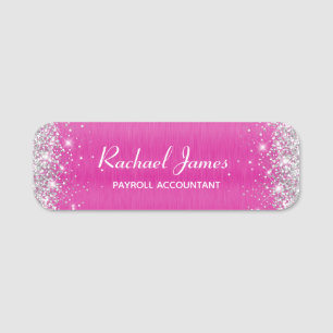Elegant Glittery Hot Pink Foil Name Tag