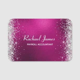 Elegant Glittery Hot Pink Foil Name Tag