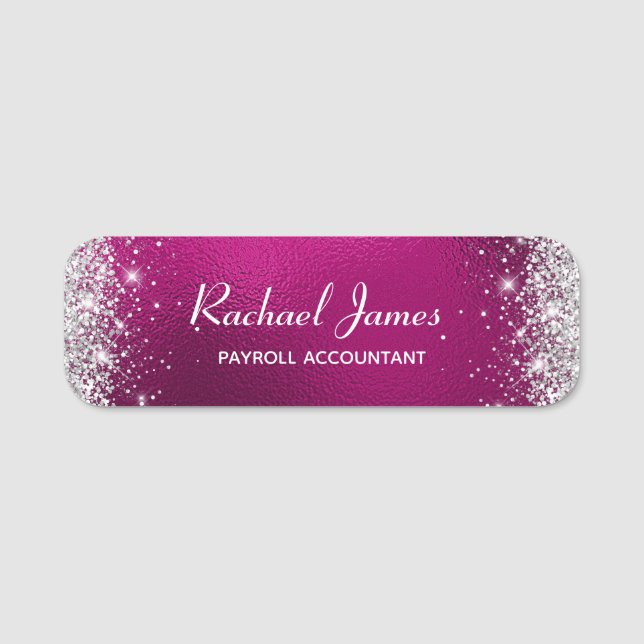 Elegant Glittery Hot Pink Foil Name Tag (Front)