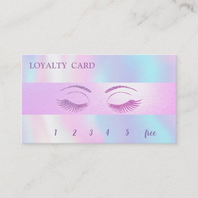 Elegant Glittery Lashes,Striped Holographic Loyalty Card (Front)