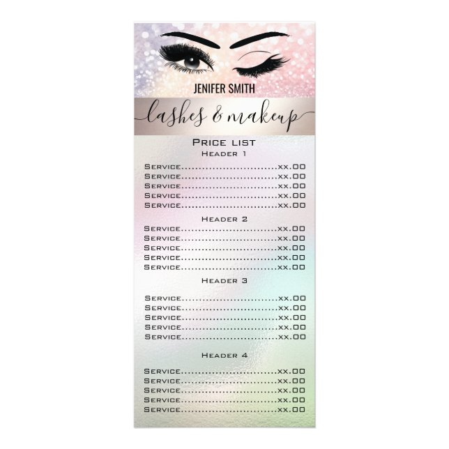 Elegant glittery makeup eyes holographic rack card (Front)