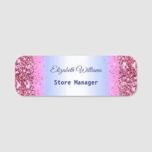 Elegant Glittery Pink Foil Name Tag