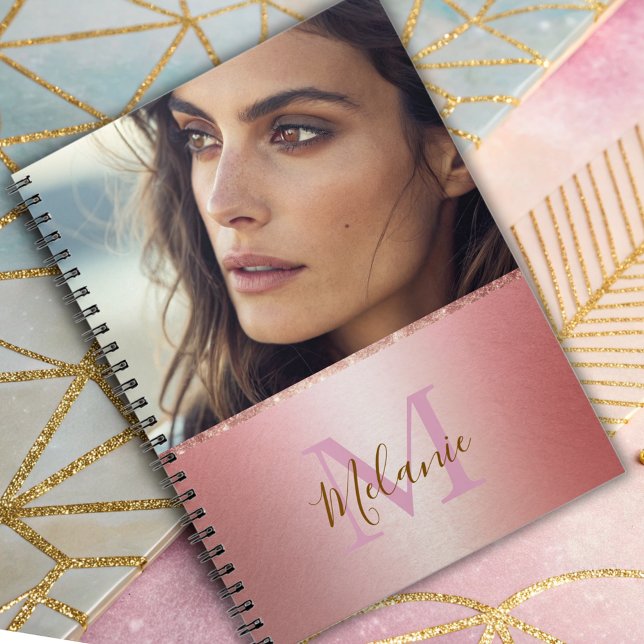 Elegant glittery pink metal glam monogram  notebook (Creator Uploaded)