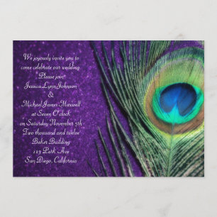 Elegant Glittery Purple Peacock Wedding Invitation