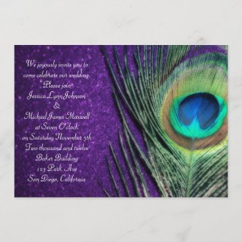 Elegant Glittery Purple Peacock Wedding Invitation by Peacocks at Zazzle