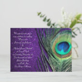 Elegant Glittery Purple Peacock Wedding Invitation (Standing Front)
