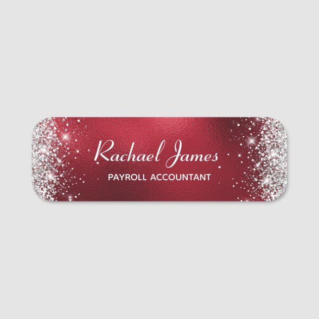 Elegant Glittery Red Foil Name Tag (Front)