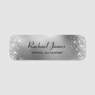 Elegant Glittery Silver Foil Name Tag