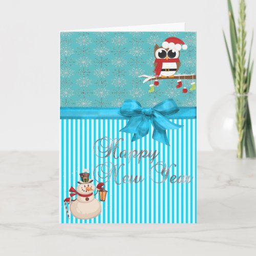 Elegant Glittery Silver SnowflakesSnowmanOwl Holiday Card