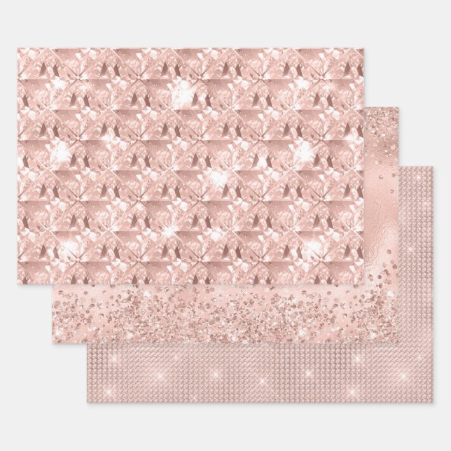 Elegant Glitzy Girly Blush Pink and Silver Wrapping Paper Sheets (Set)